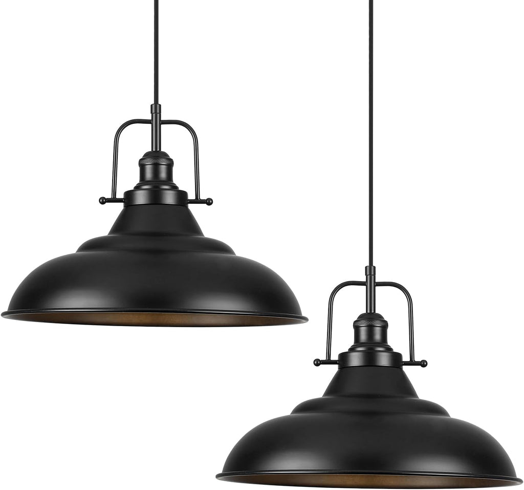 2‑Pack 16" Matte Black Farmhouse Pendant Lights