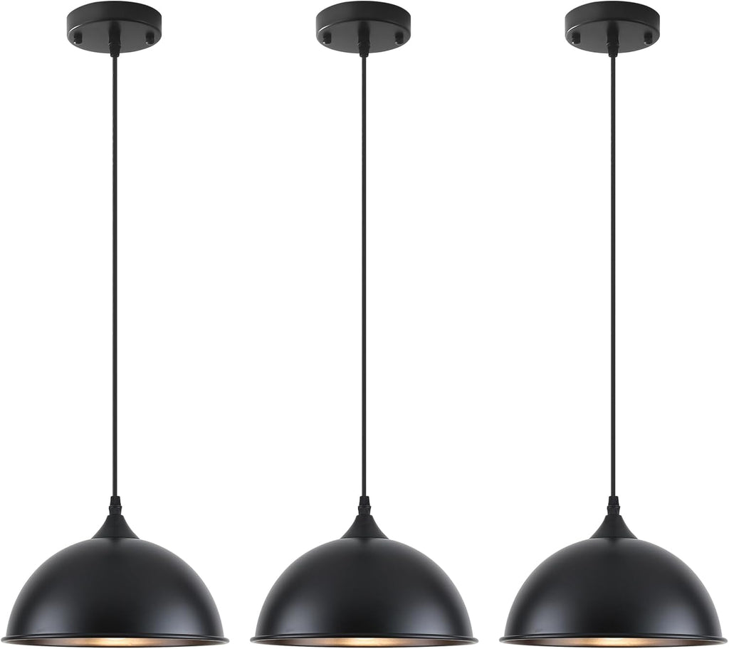 3‑Pack 9.8" Matte Black Dome Pendant Lights