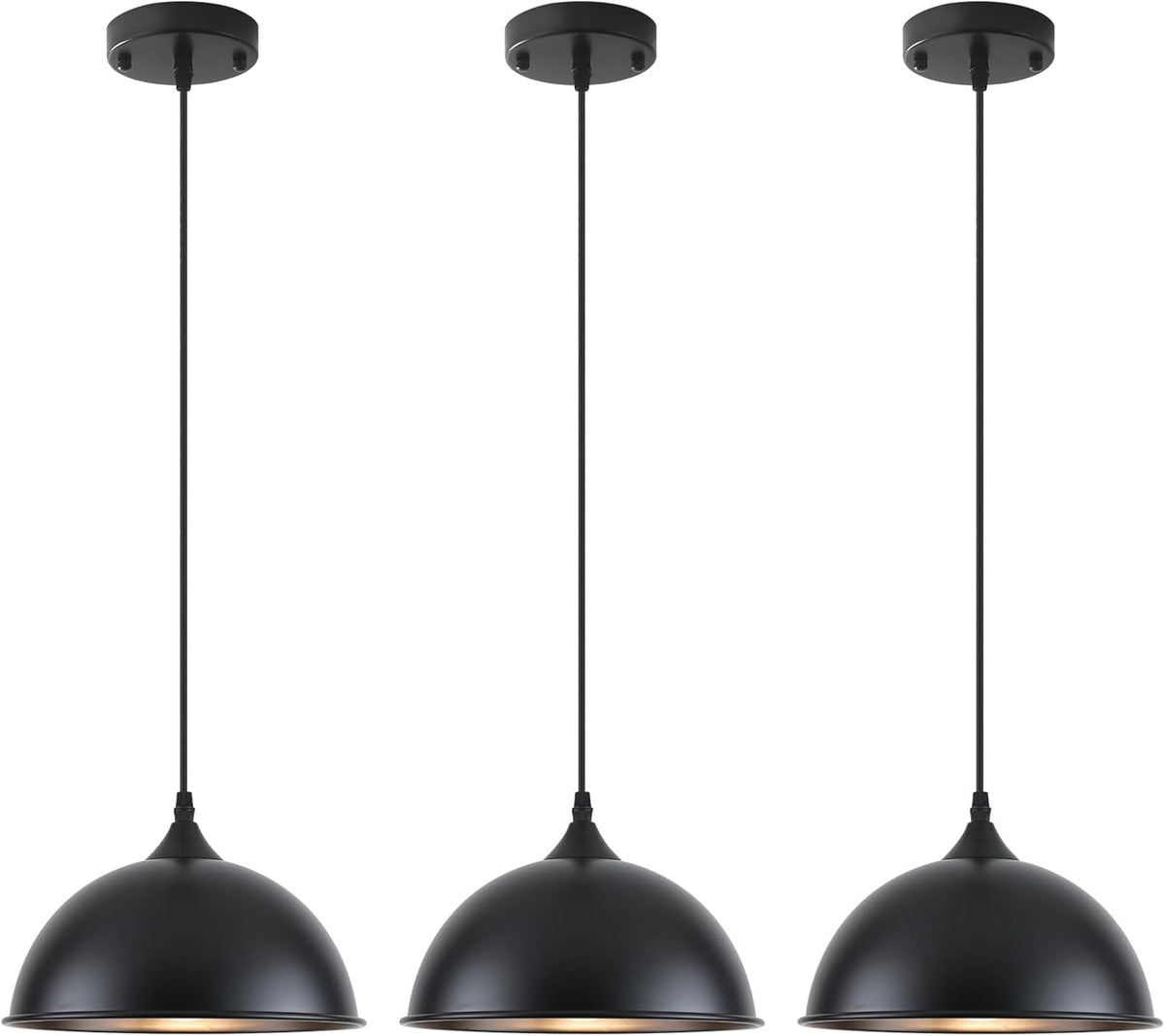 3‑Pack 9.8" Matte Black Dome Pendant Lights