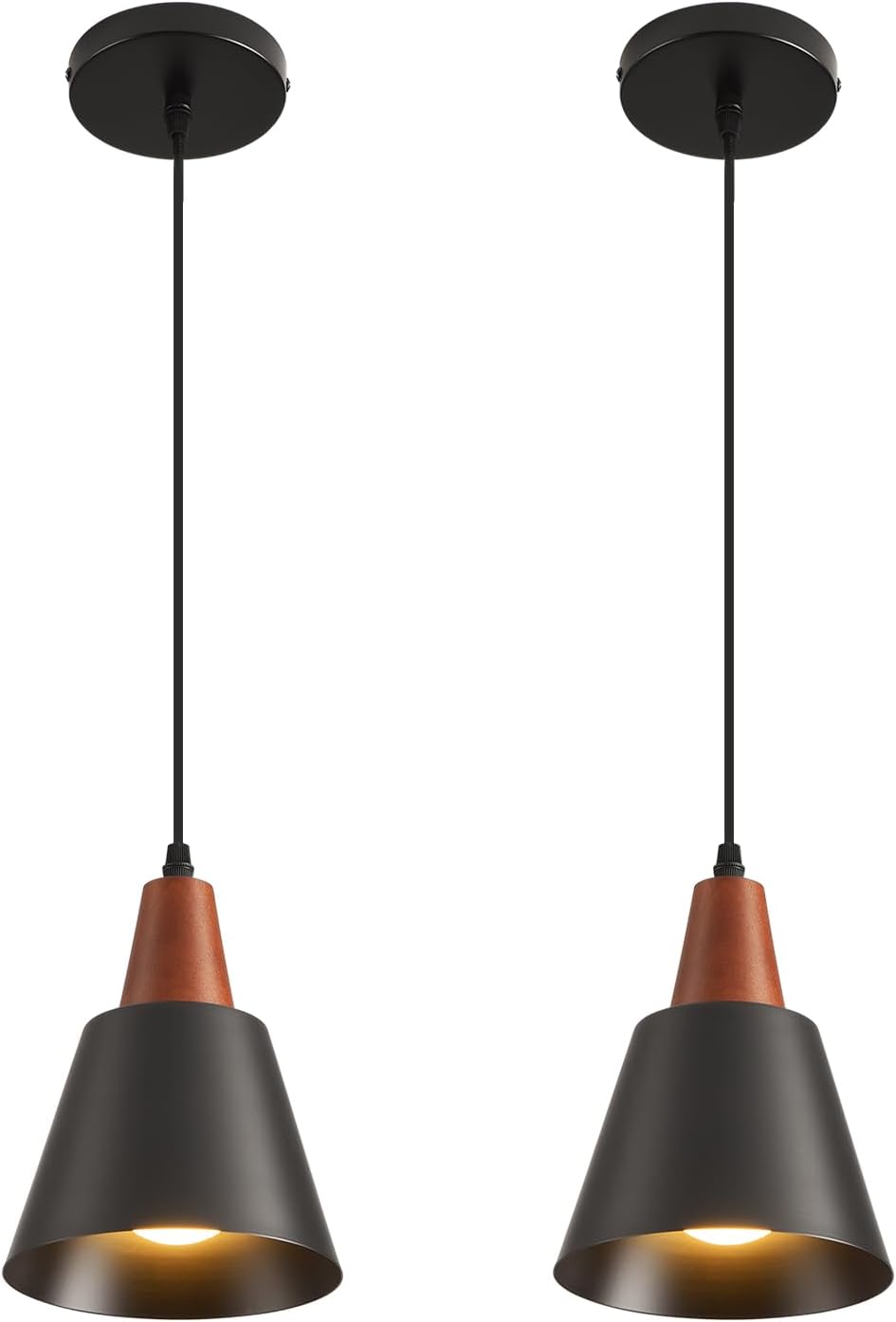 2‑Pack Black Wood Dome Pendant Lights
