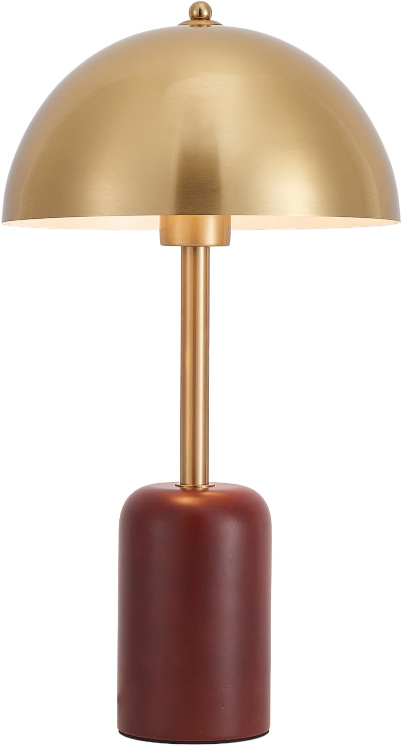 Modern Farmhouse Oak Wood Brass Mushroom Table Lamp