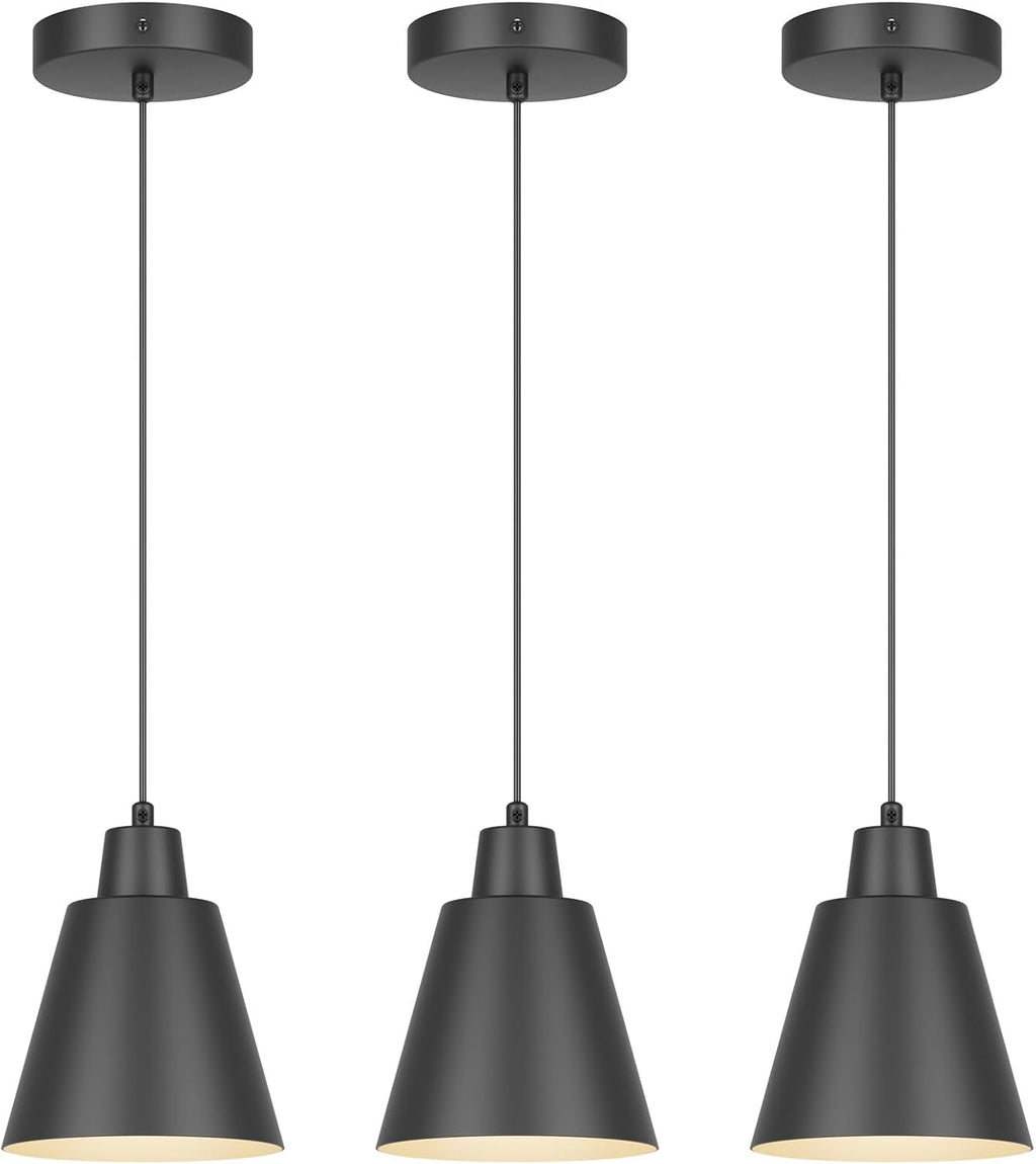 3‑Pack Black Metal Shade Industrial Pendant Lights