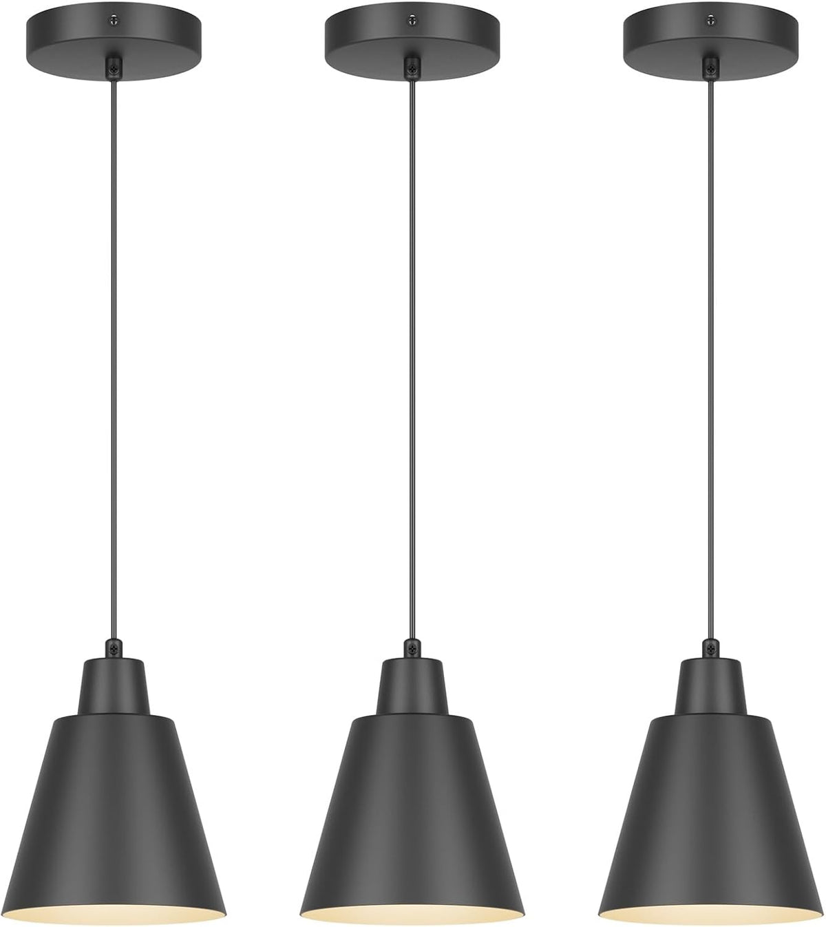 3‑Pack Black Metal Shade Industrial Pendant Lights