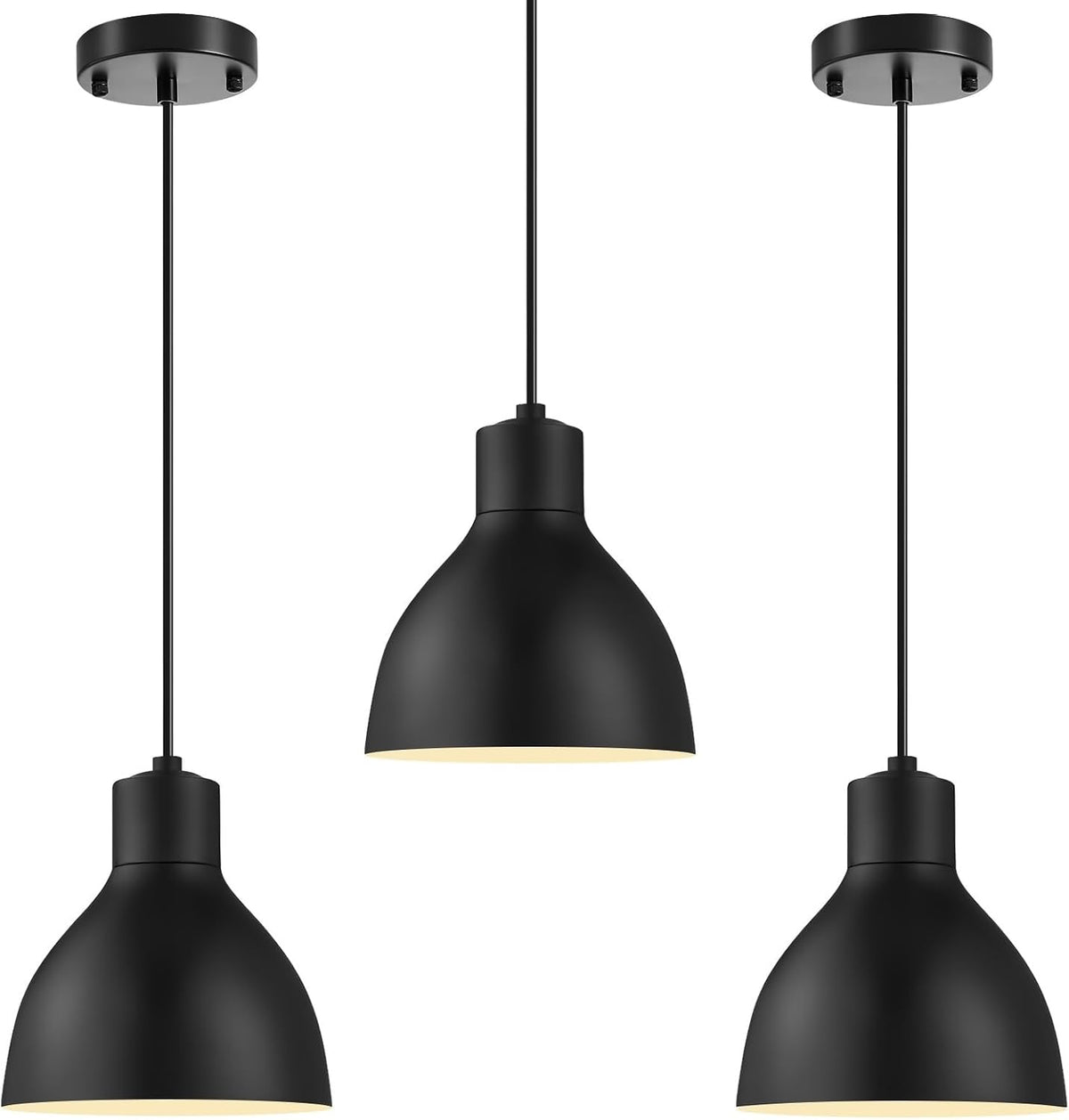 3‑Pack 6.5" Black Dome Industrial Pendant Lights