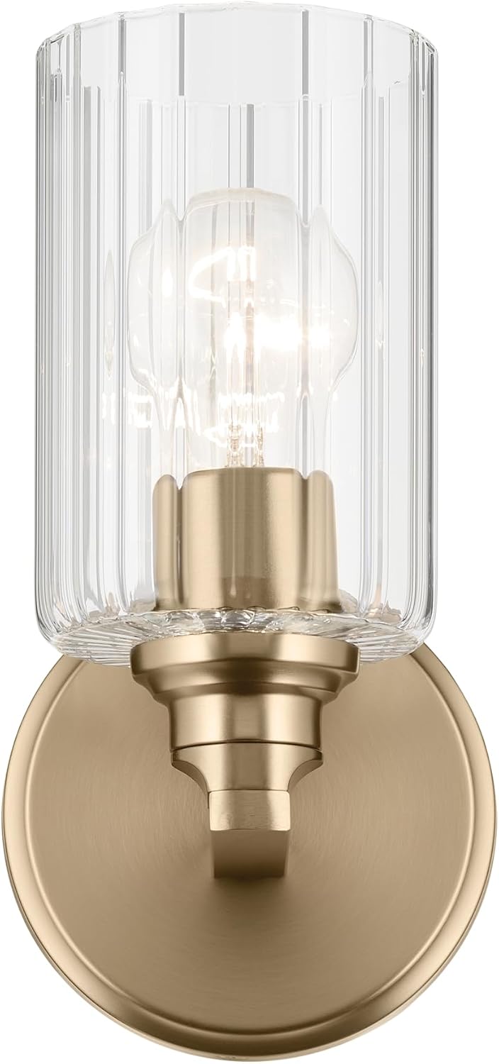 1‑Light Champagne Bronze Wall Sconce with Clear Fluted Glass
