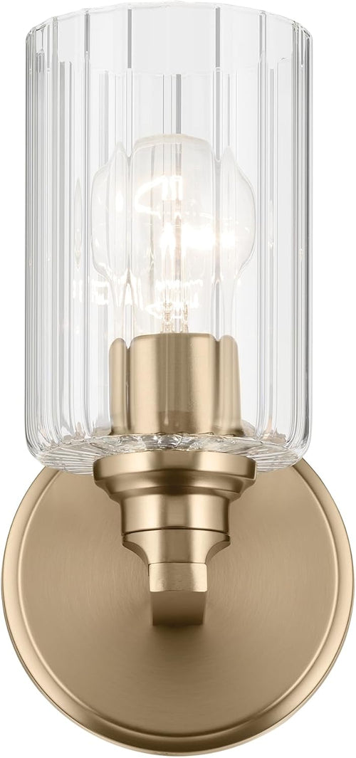 1‑Light Champagne Bronze Wall Sconce with Clear Fluted Glass