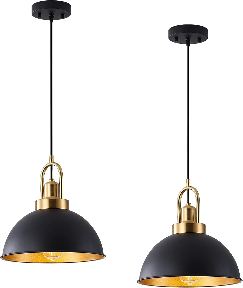 2‑Pack Matte Black Farmhouse Pendant Lights