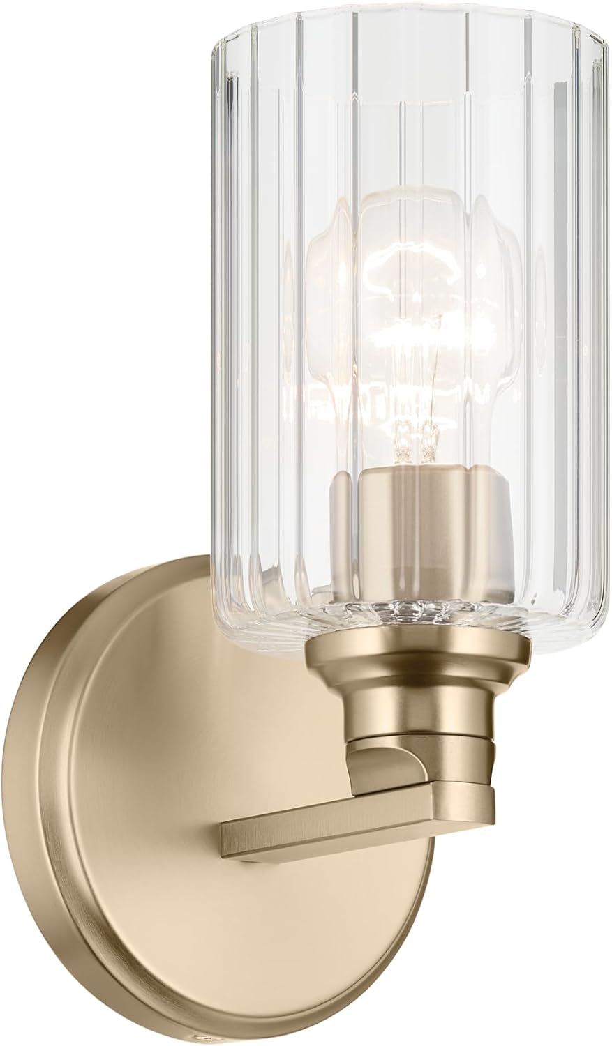 1‑Light Champagne Bronze Wall Sconce with Clear Fluted Glass