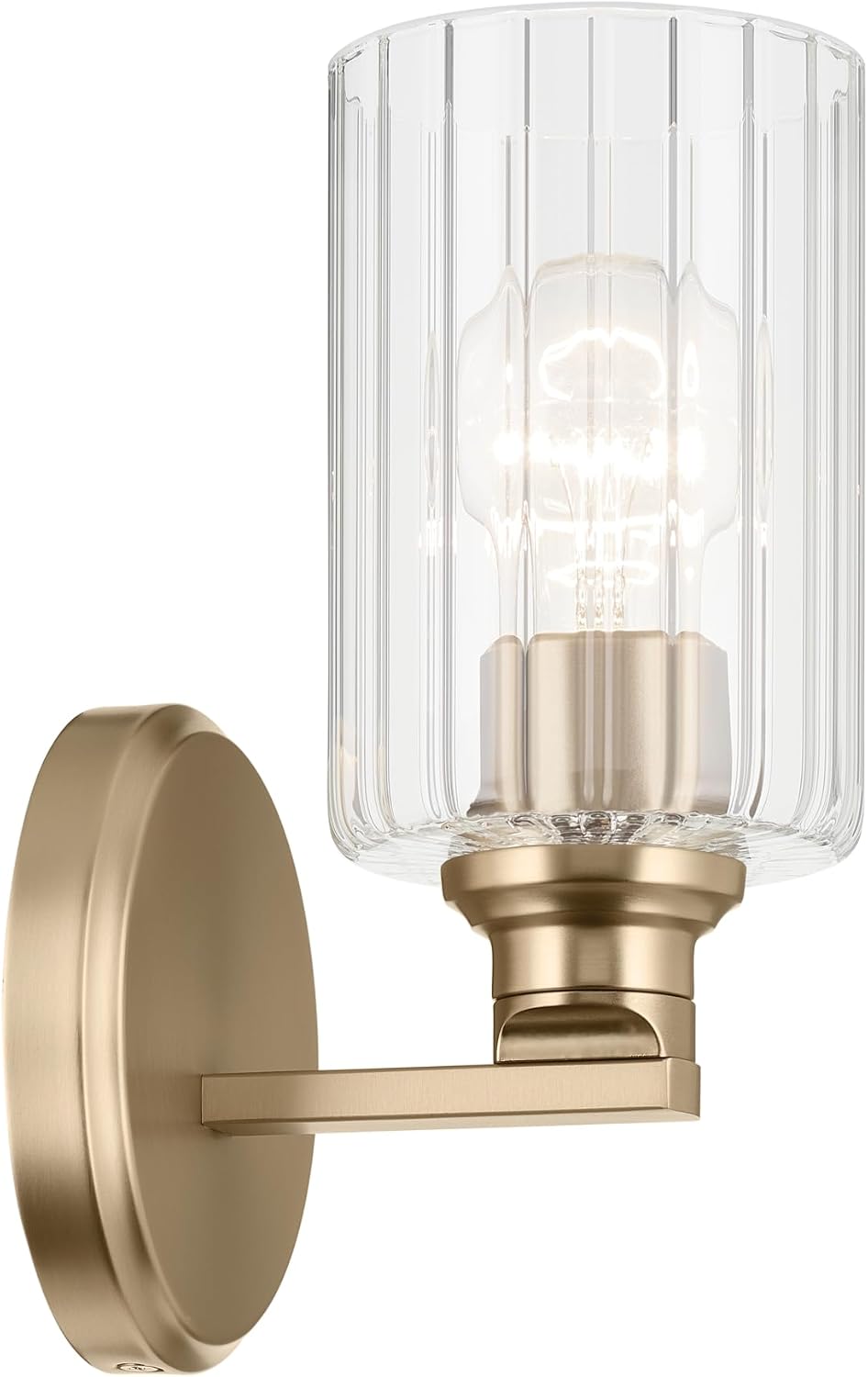 1‑Light Champagne Bronze Wall Sconce with Clear Fluted Glass