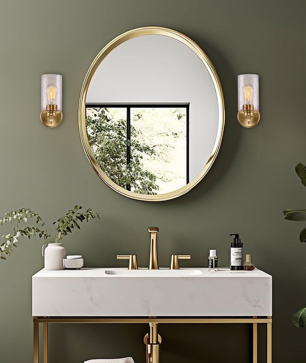 Home Phoebe Cool‑Brass Hammered‑Glass Wall Sconce