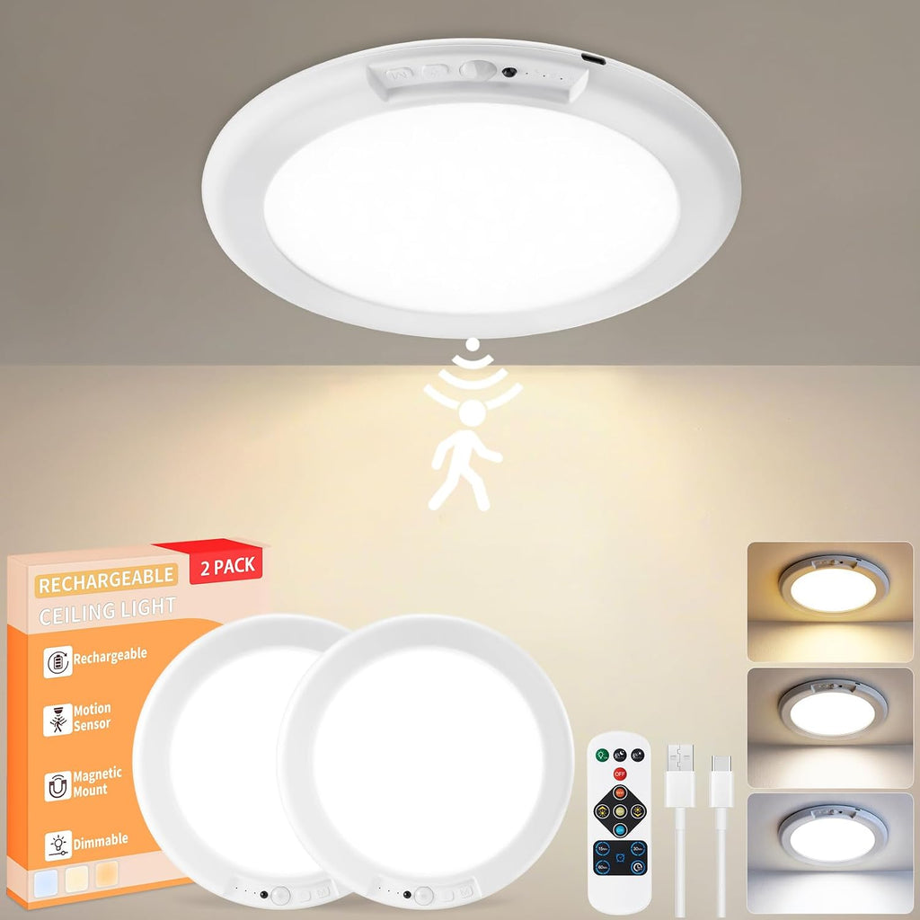 2‑Pack Rechargeable LED Ceiling Lights with Remote