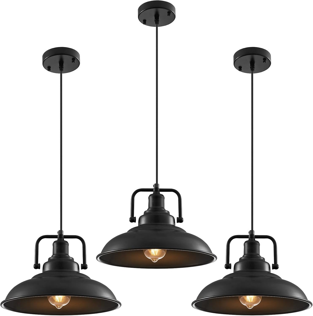 3‑Pack 12.5" Black Farmhouse Pendant Lights