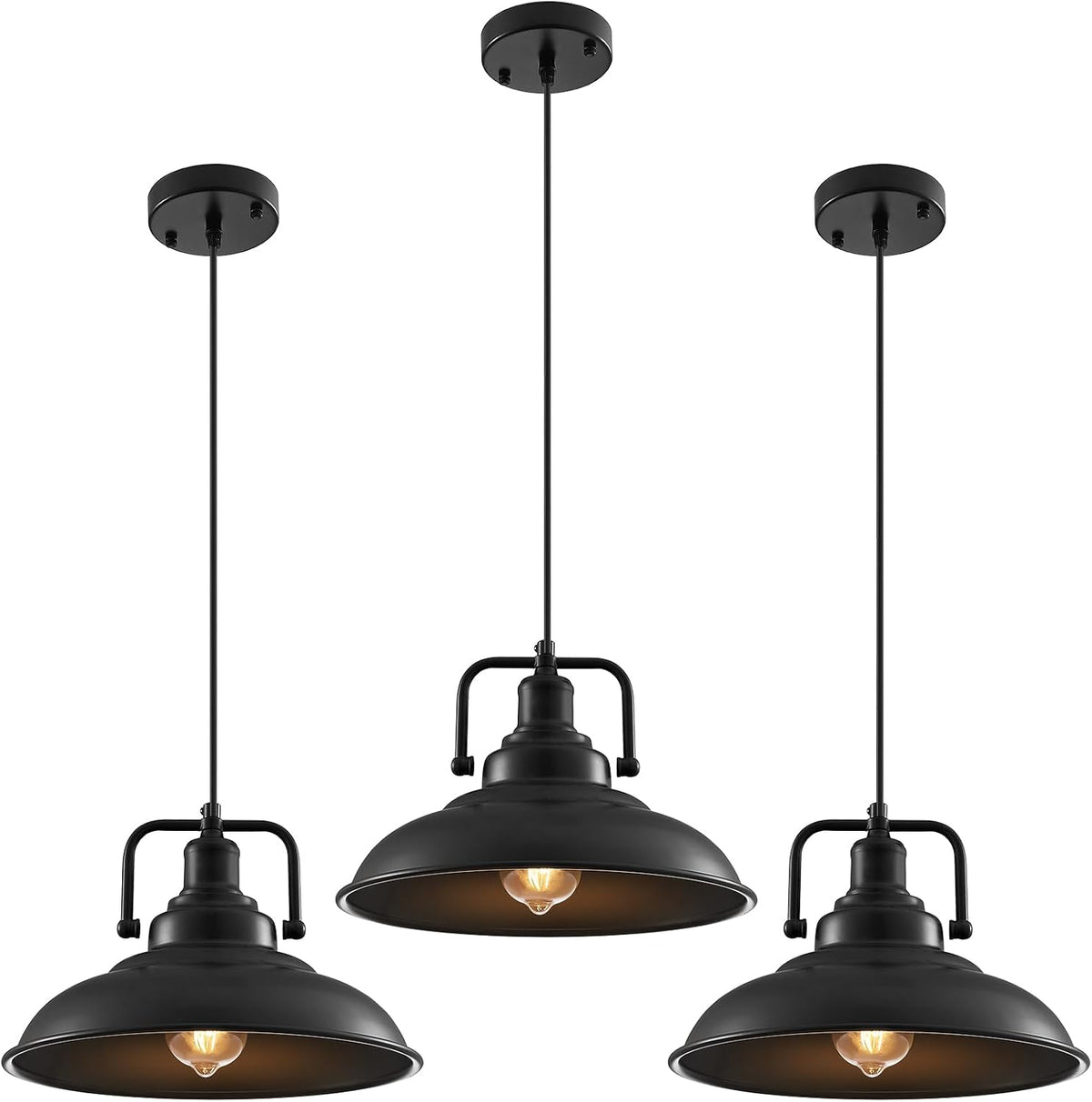 3‑Pack 12.5" Black Farmhouse Pendant Lights