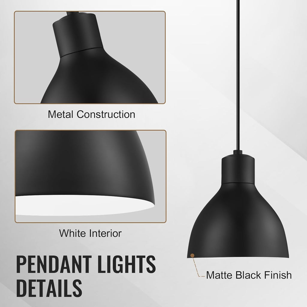 3‑Pack 6.5" Black Dome Industrial Pendant Lights