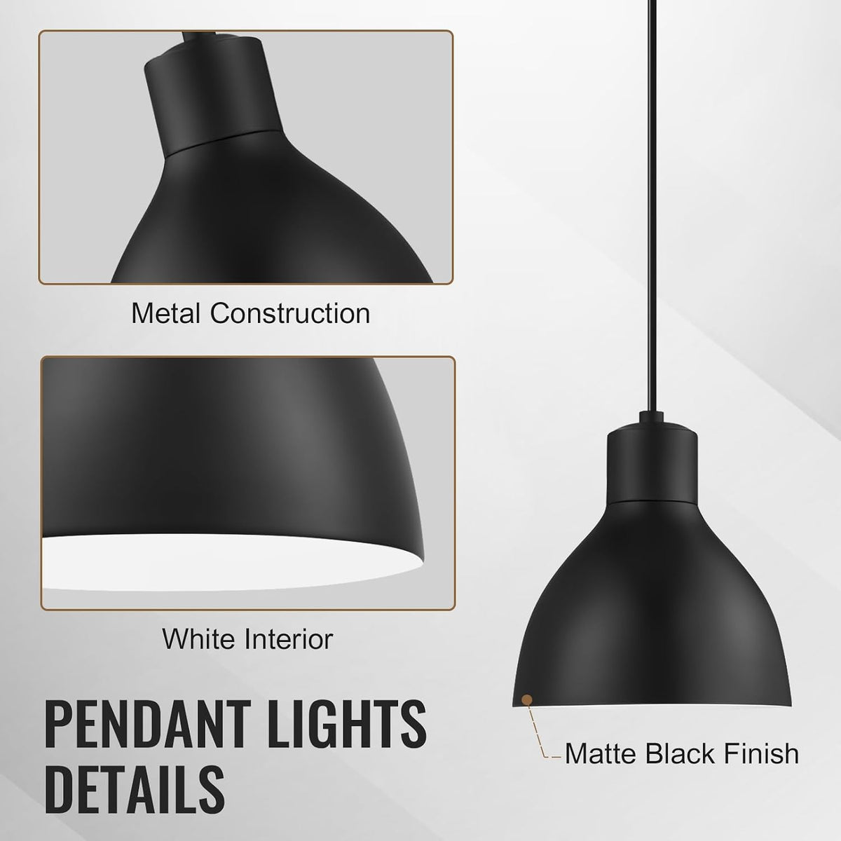 3‑Pack 6.5" Black Dome Industrial Pendant Lights