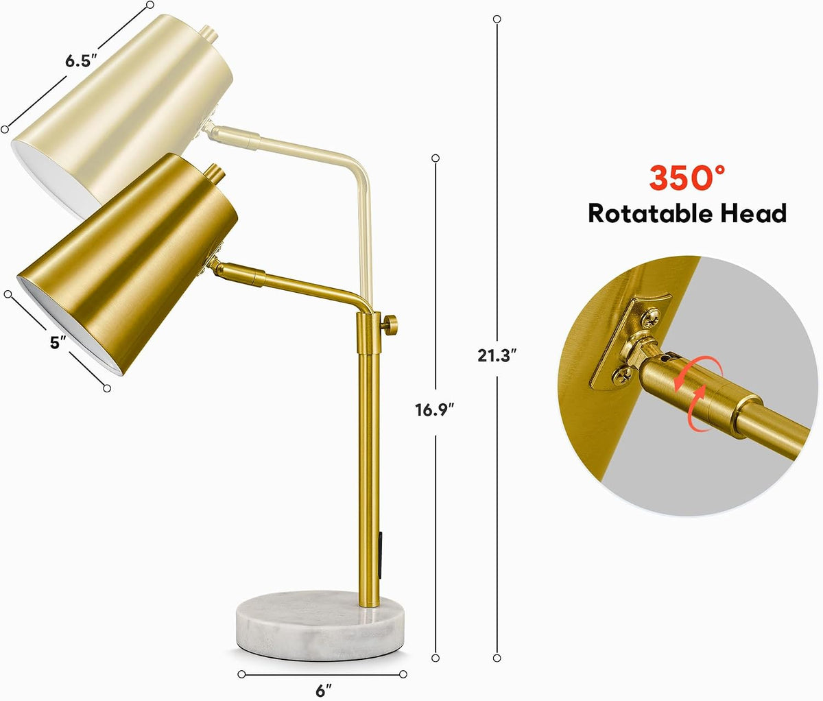 20" Gold Marble Base Adjustable Desk Lamp
