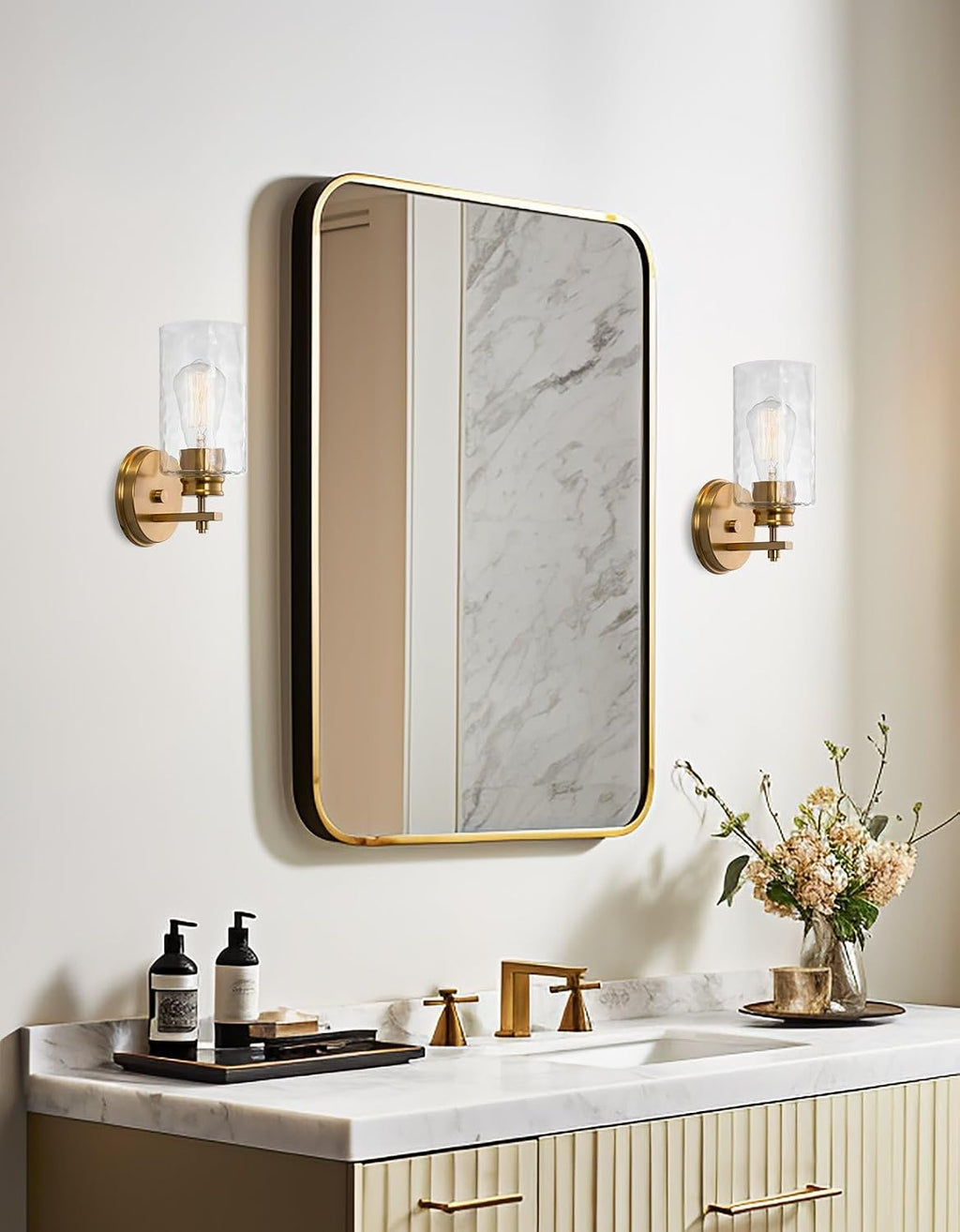 Home Phoebe Cool‑Brass Hammered‑Glass Wall Sconce