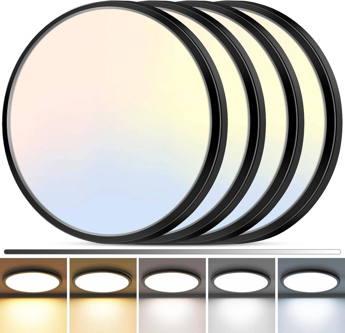 4‑Pack 12" Black Dimmable LED Flush Mount Light