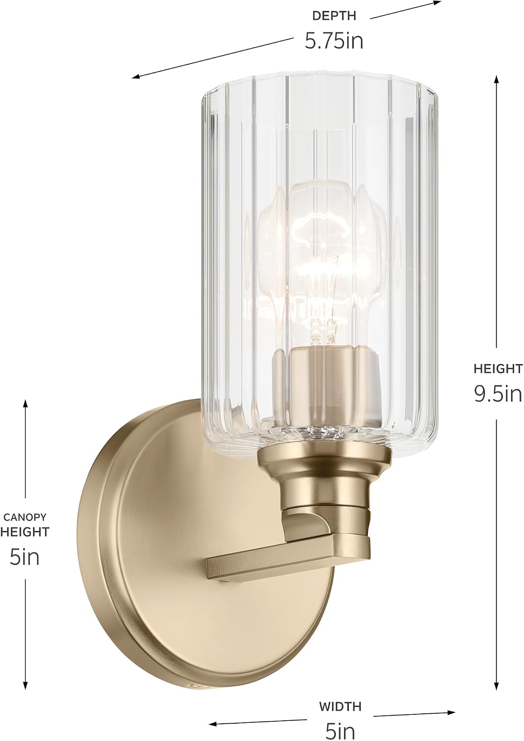 1‑Light Champagne Bronze Wall Sconce with Clear Fluted Glass
