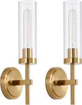 Gold 2‑Pack Hardwired Vanity Sconces, Clear Glass