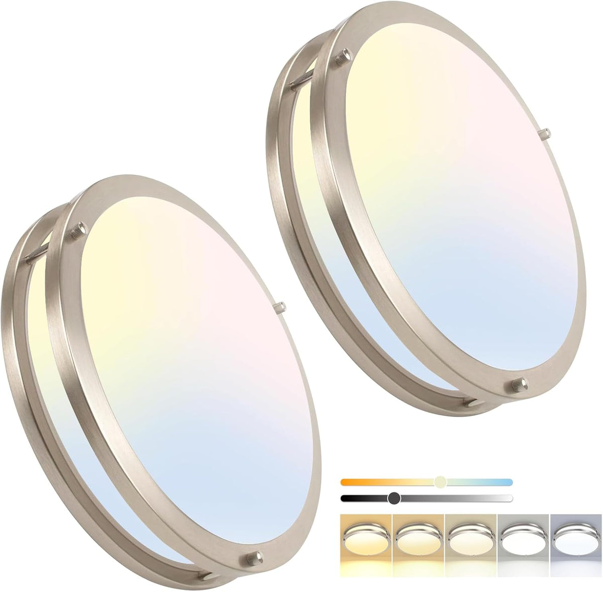 2‑Pack 13" 5CCT Brushed‑Nickel LED Flush Mount