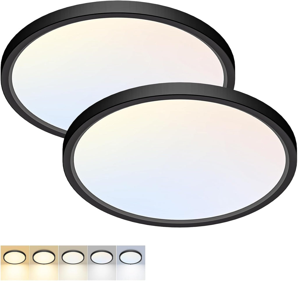 2‑Pack 12" Black 5CCT LED Flush Mount Light