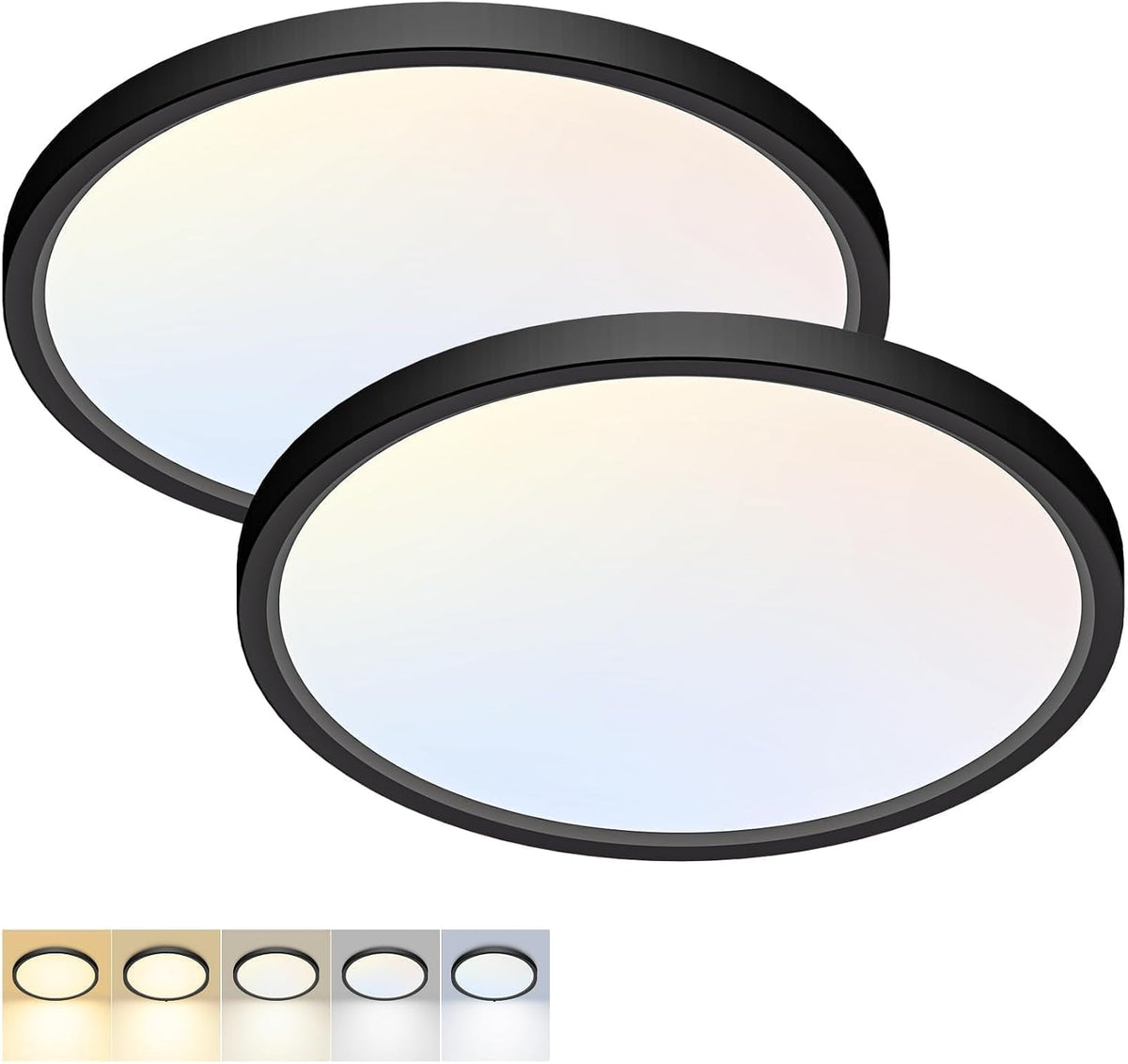 2‑Pack 12" Black 5CCT LED Flush Mount Light