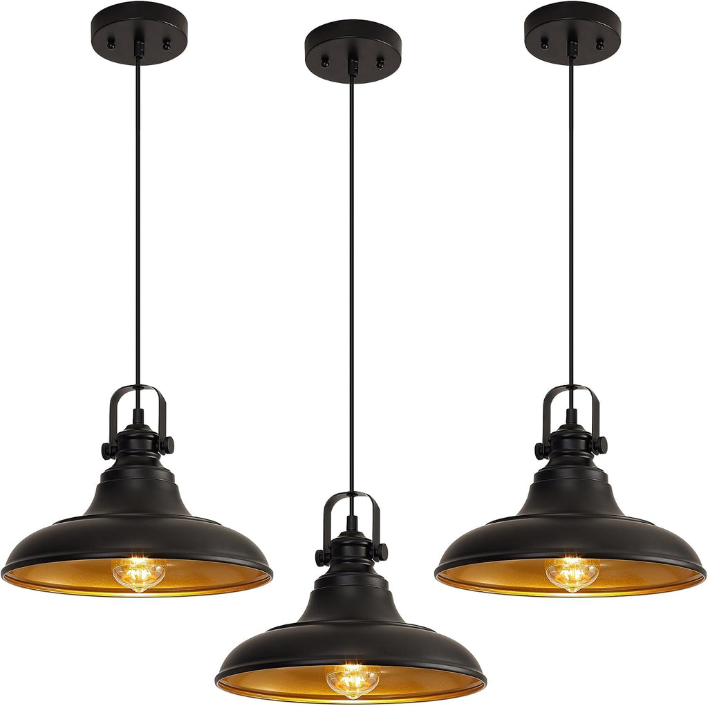 3‑Pack Matte Black Farmhouse Pendant Lights