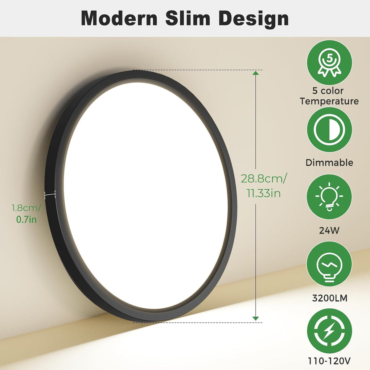 4‑Pack 12" Black Dimmable LED Flush Mount Light