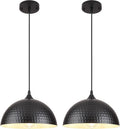 2‑Pack Matte Black Hammered Metal Pendant Lights