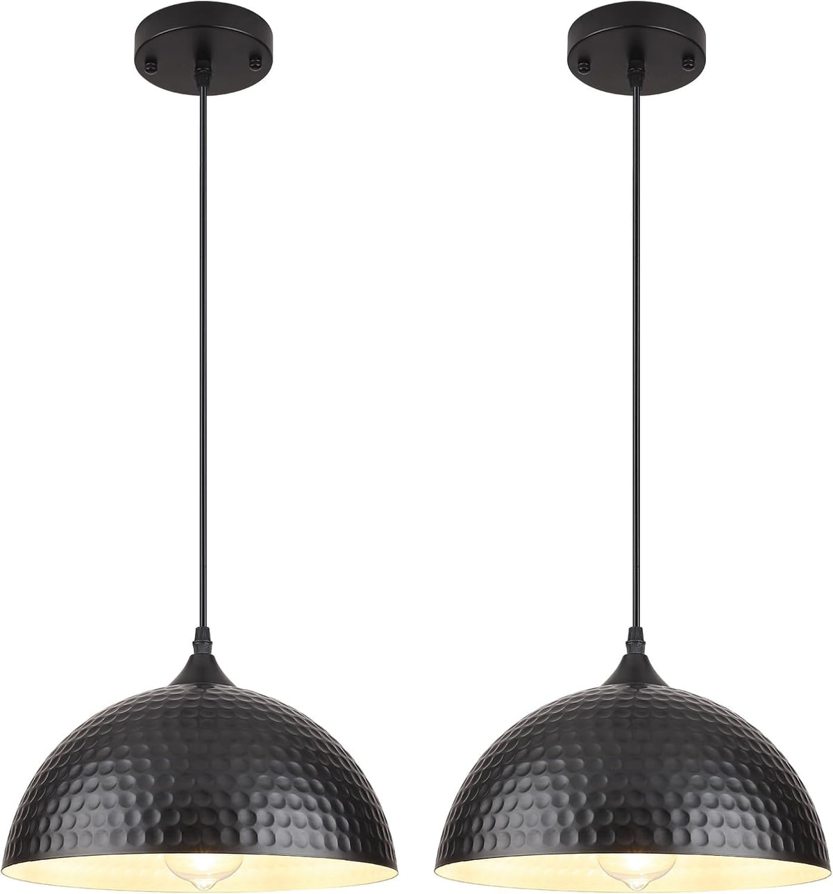 2‑Pack Matte Black Hammered Metal Pendant Lights