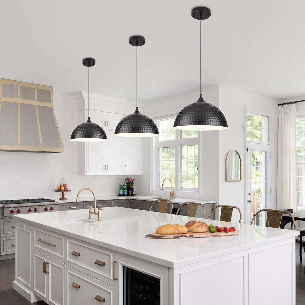 2‑Pack Matte Black Hammered Metal Pendant Lights