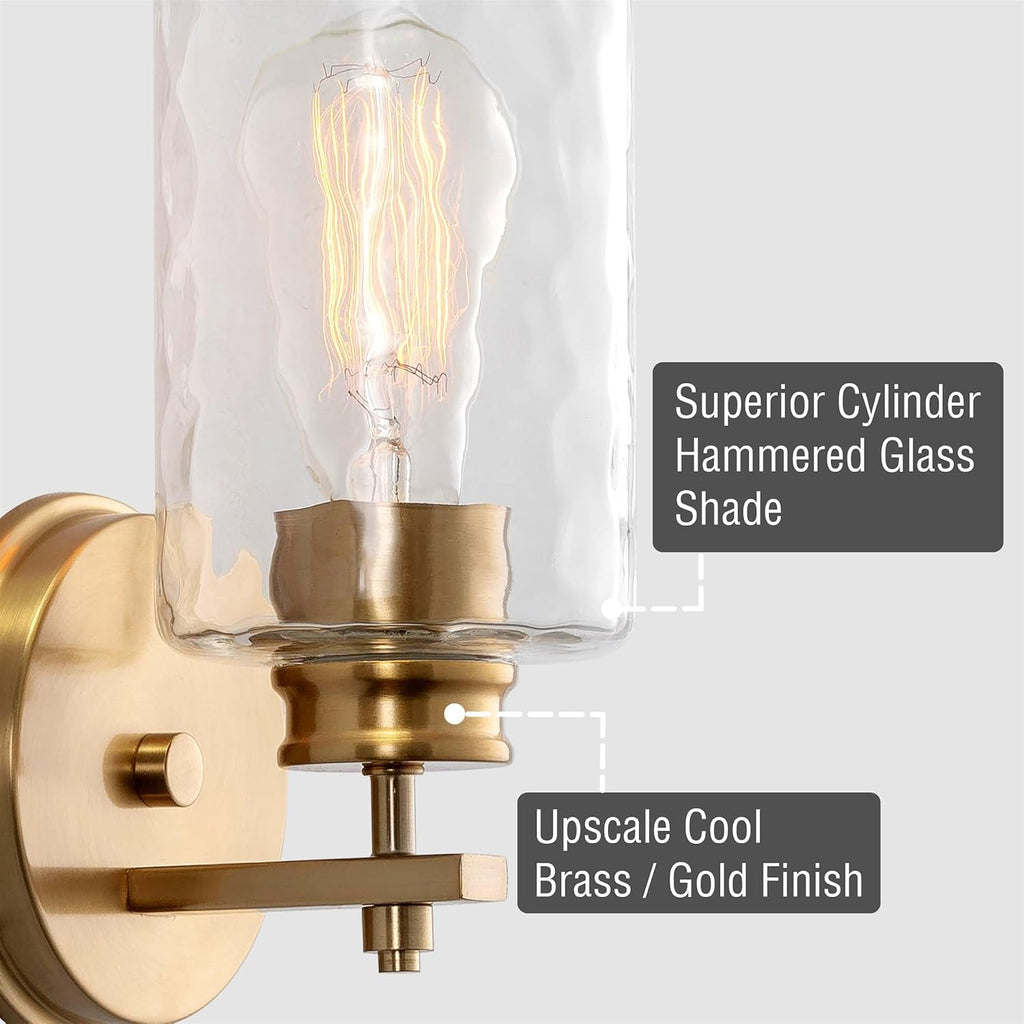 Home Phoebe Cool‑Brass Hammered‑Glass Wall Sconce