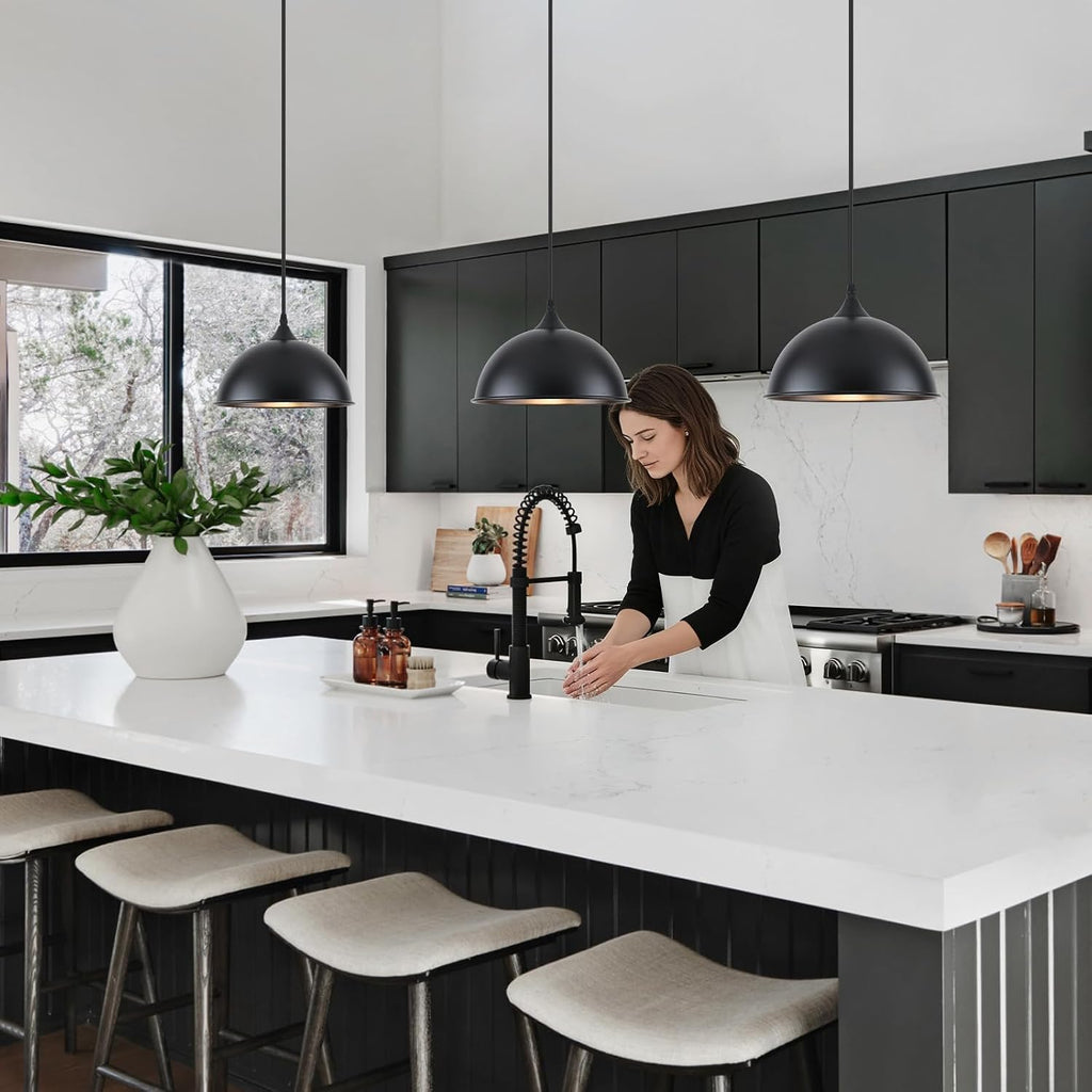 3‑Pack 9.8" Matte Black Dome Pendant Lights