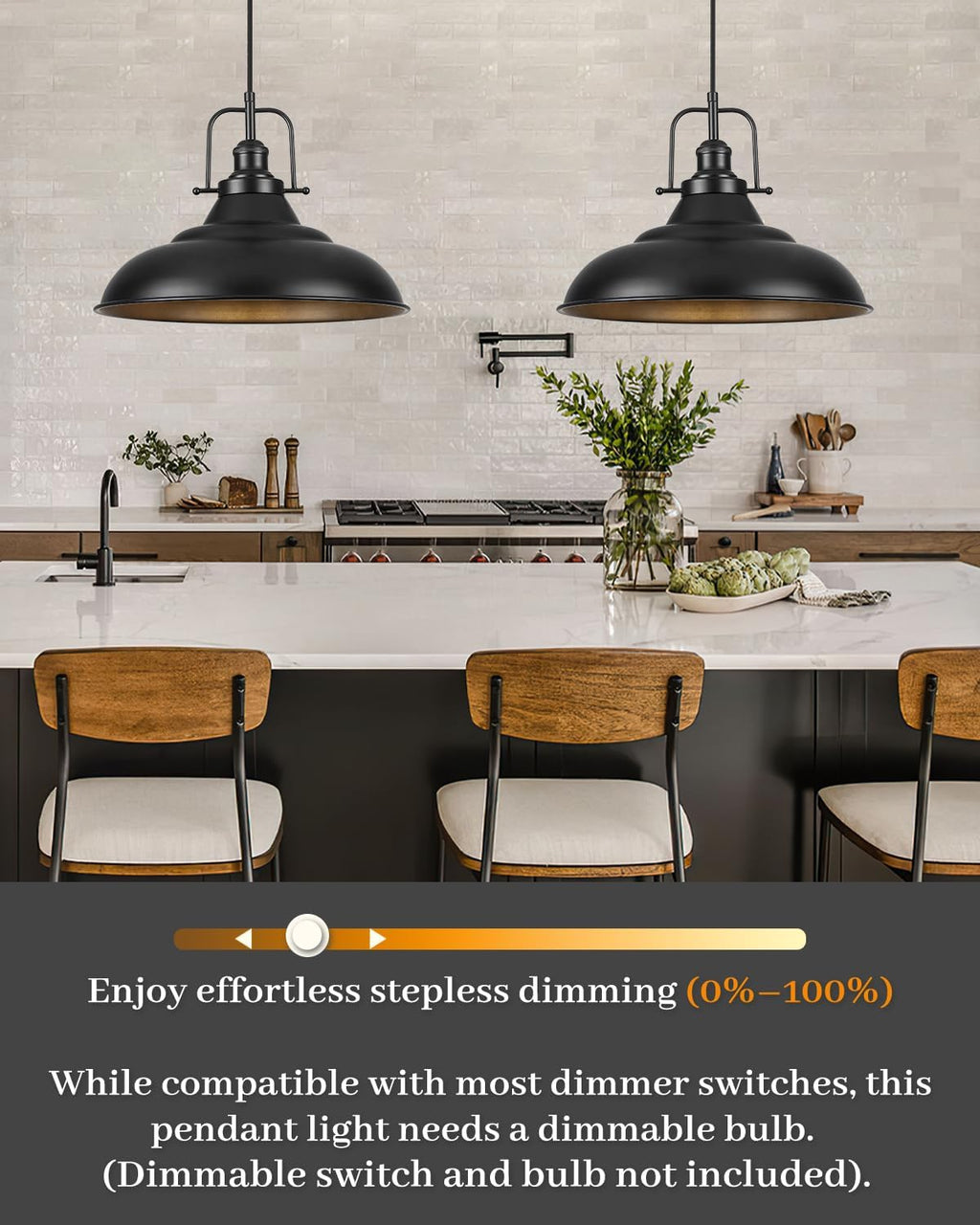 2‑Pack 16" Matte Black Farmhouse Pendant Lights