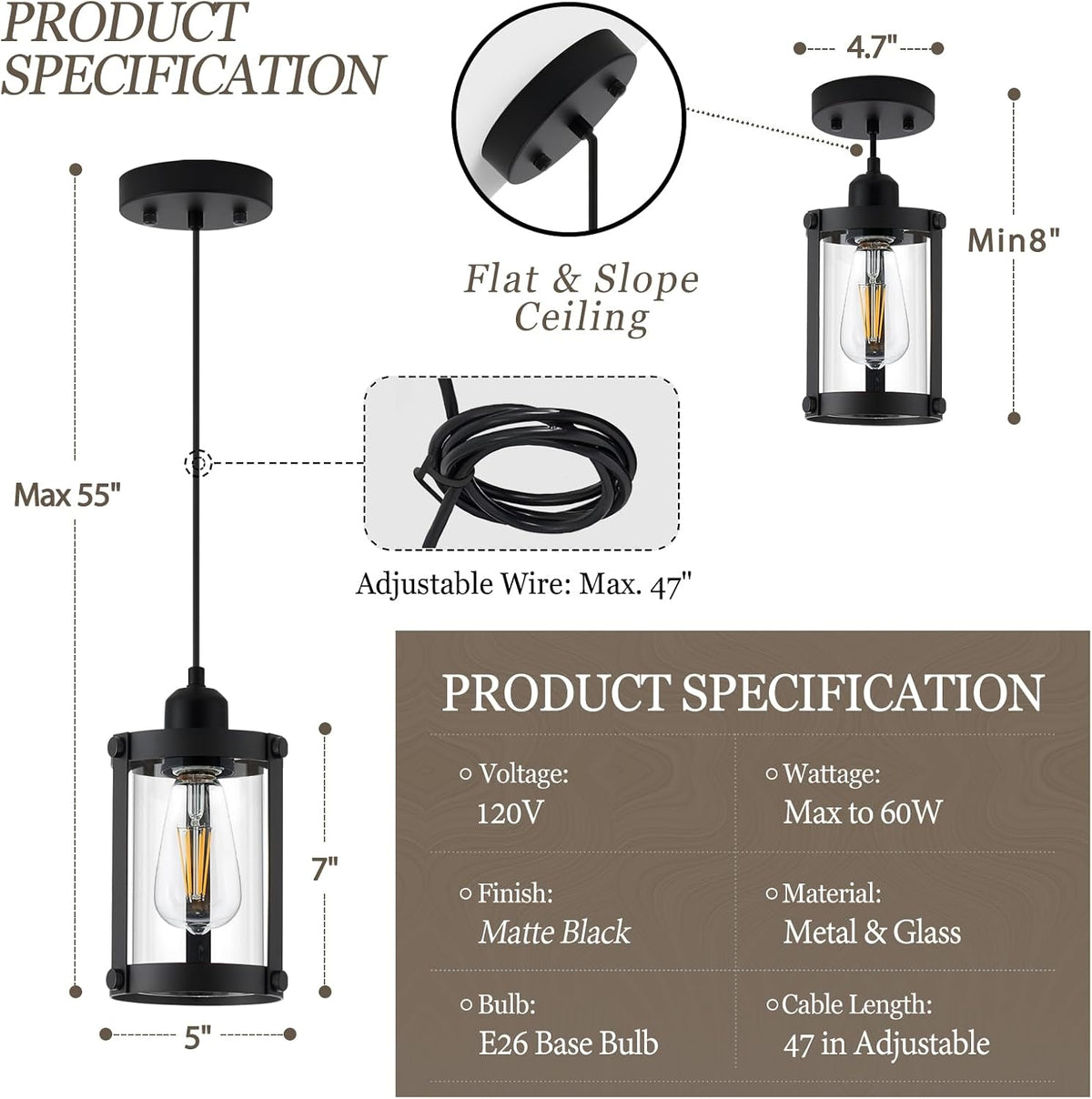 3‑Pack Matte Black Clear Glass Pendant Lights