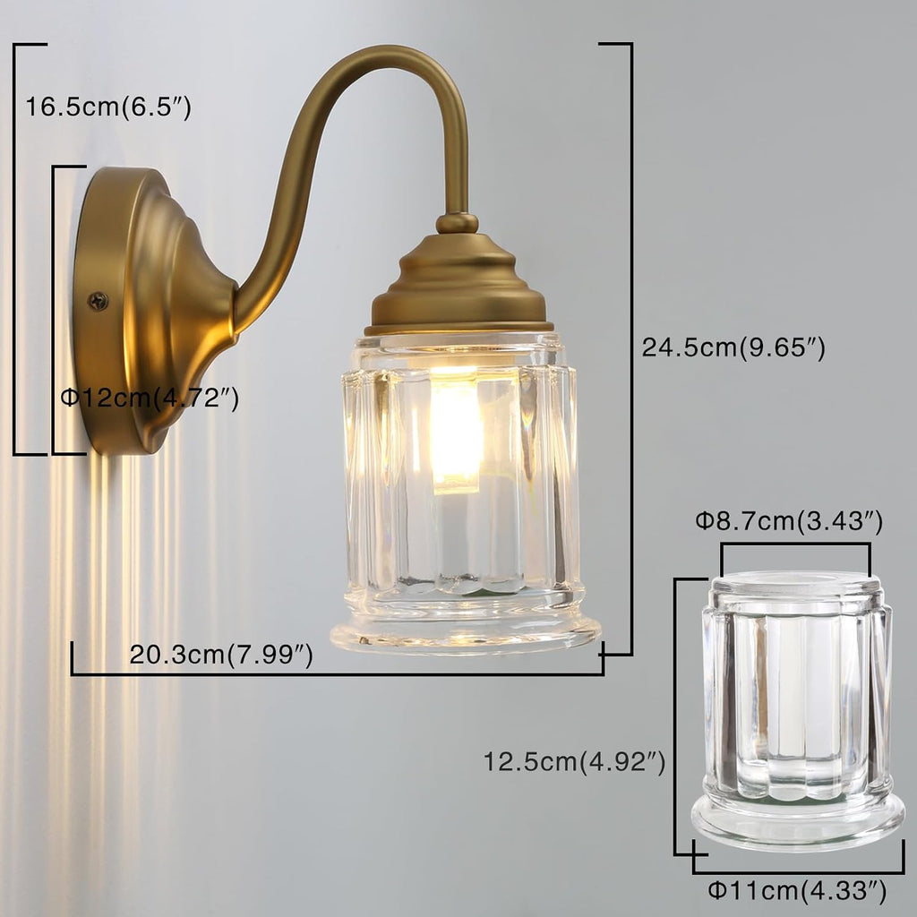 Gold Bell‑Glass Hardwired Wall Sconce