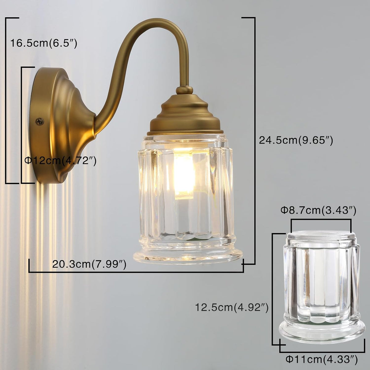 Gold Bell‑Glass Hardwired Wall Sconce
