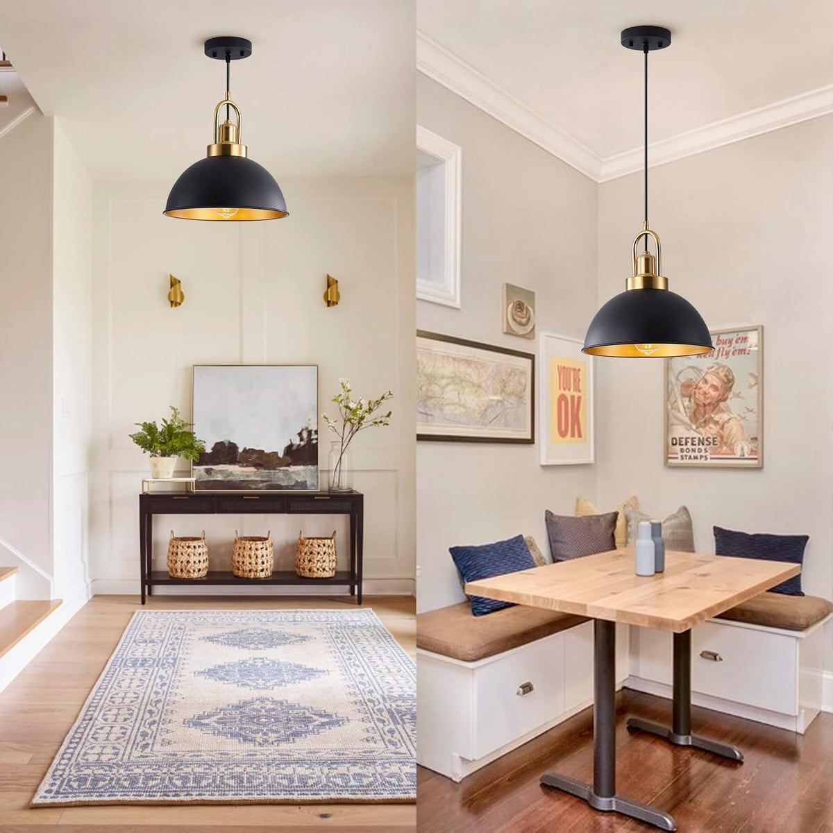 2‑Pack Matte Black Farmhouse Pendant Lights