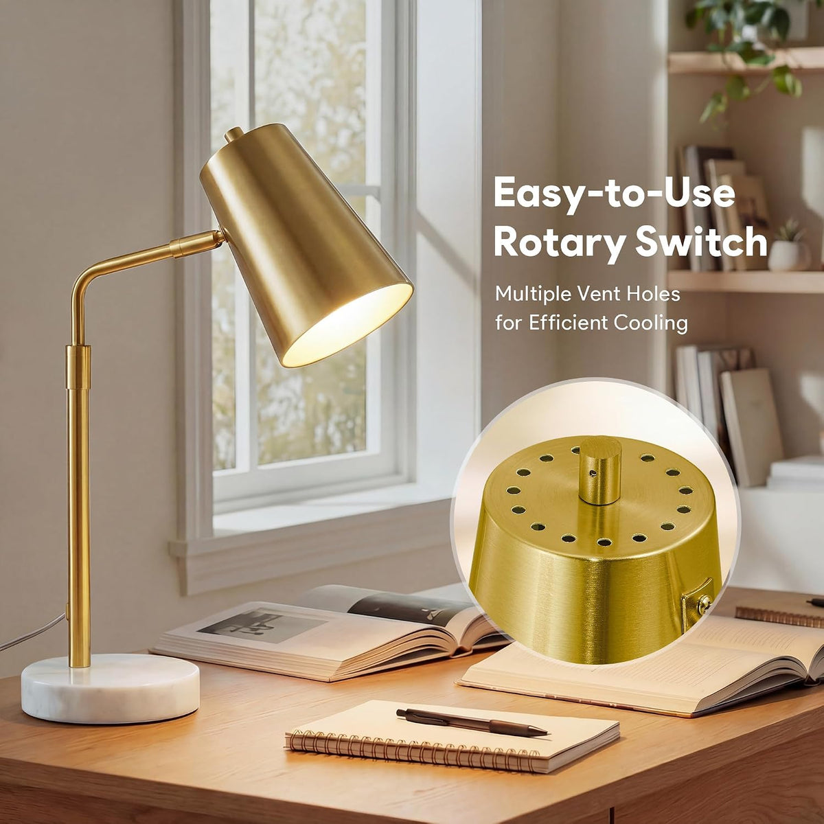 20" Gold Marble Base Adjustable Desk Lamp