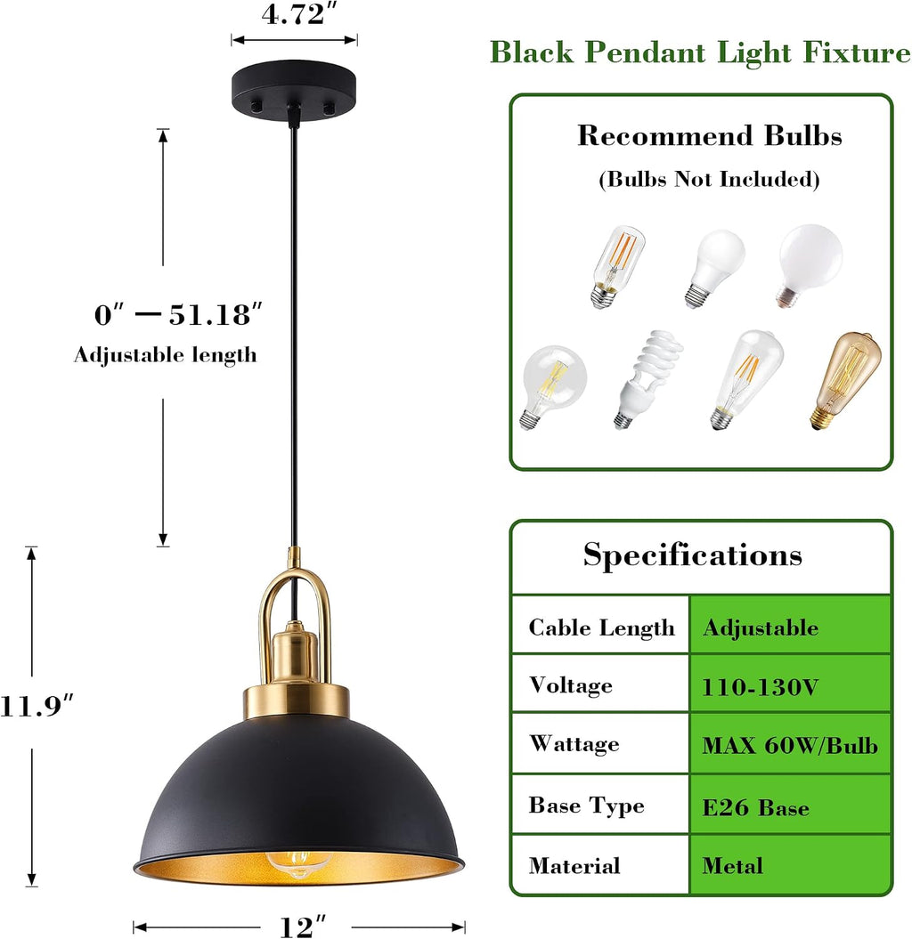 2‑Pack Matte Black Farmhouse Pendant Lights