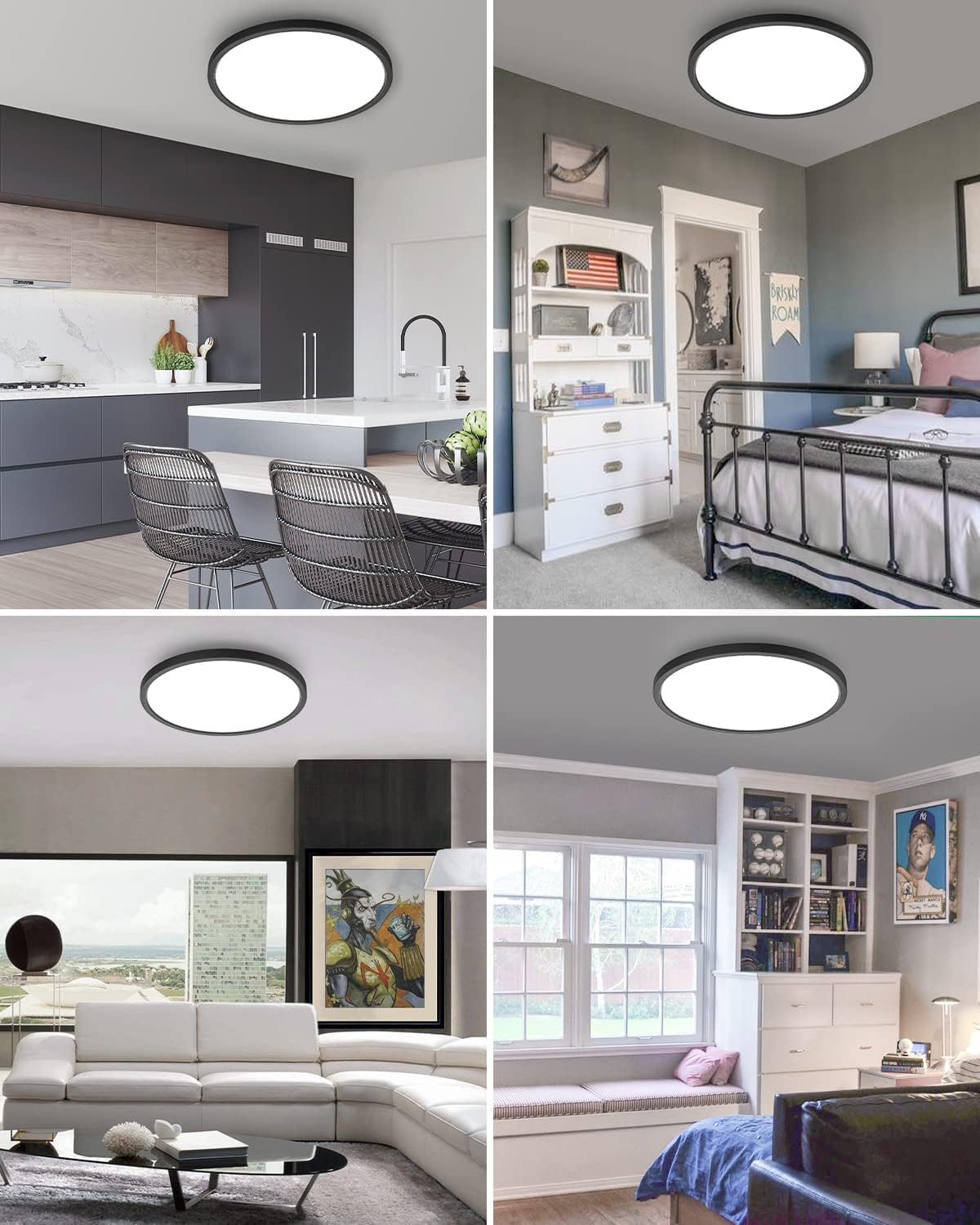 2‑Pack 12" Black 3CCT Dimmable LED Flush Mount Light