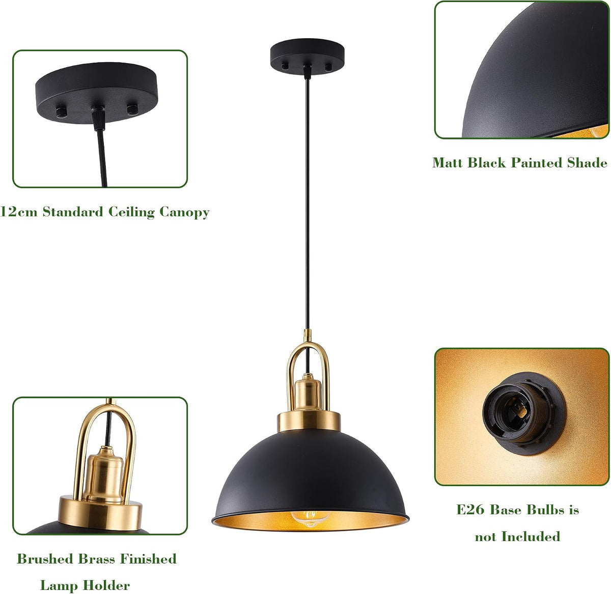 2‑Pack Matte Black Farmhouse Pendant Lights