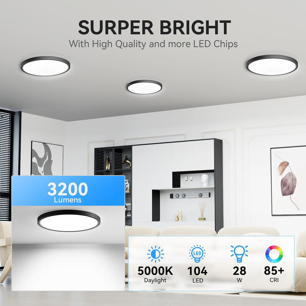 6‑Pack 12" Black 5000K Slim LED Flush Mount Light