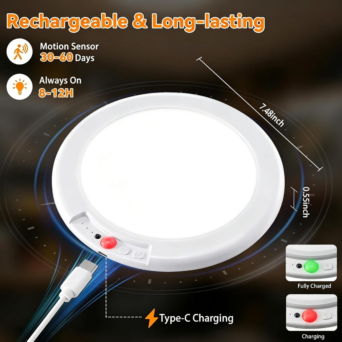 2‑Pack Rechargeable LED Ceiling Lights with Remote