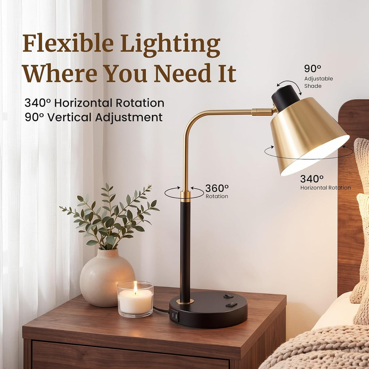 Outlet Adjustable E26 Desk Lamp