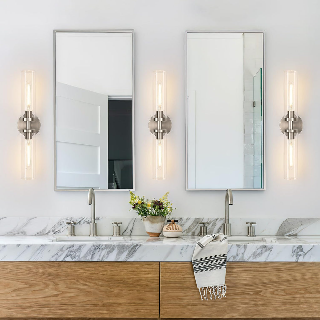 2‑Pack Brushed‑Nickel Clear‑Glass Hardwired Wall Sconces