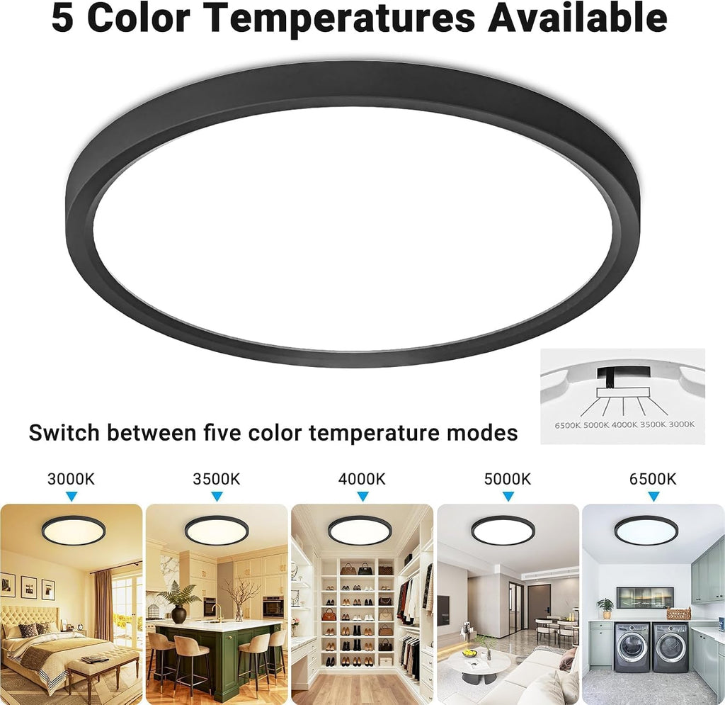 2‑Pack 12" Black 5CCT LED Flush Mount Light