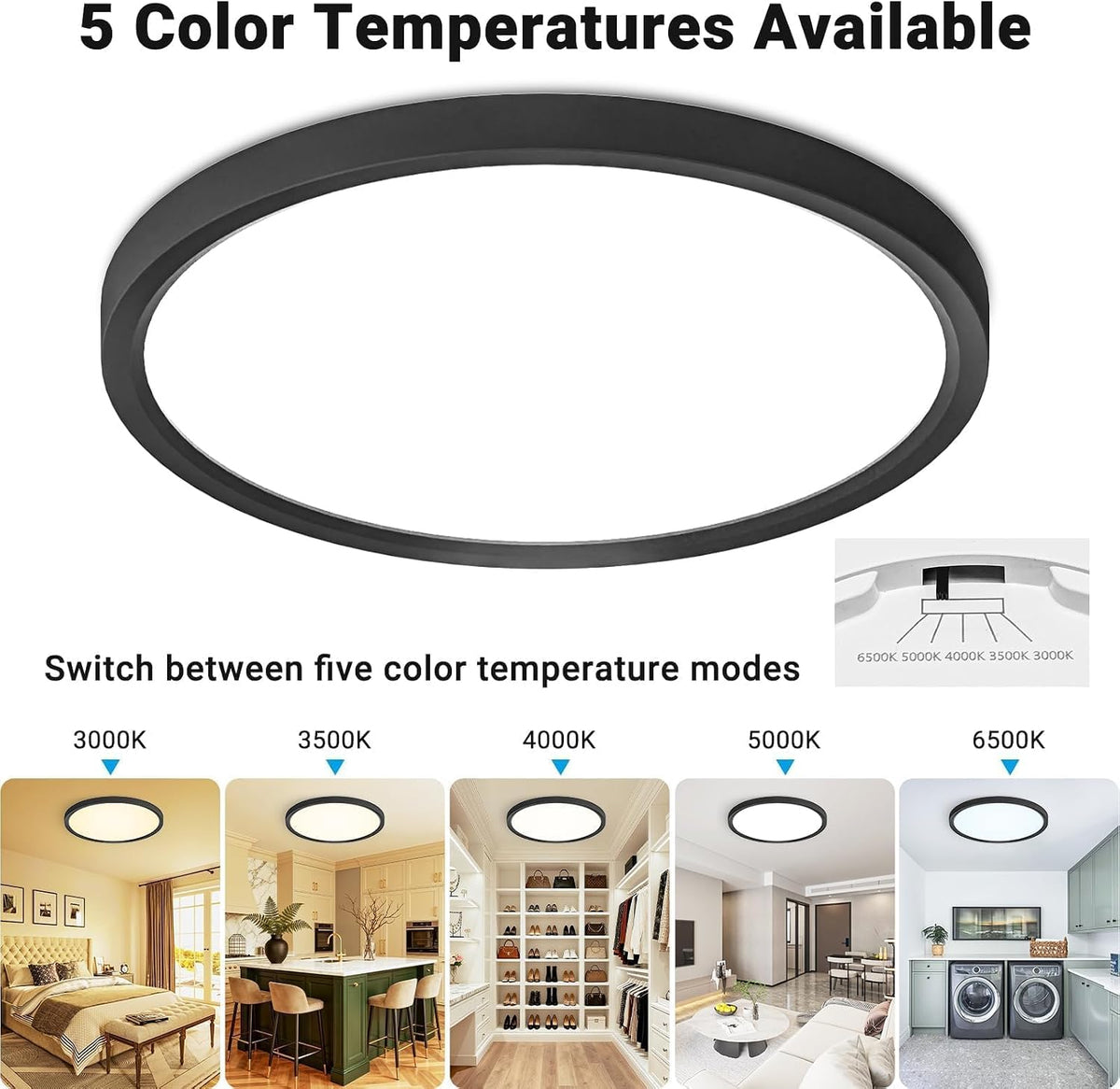 2‑Pack 12" Black 5CCT LED Flush Mount Light