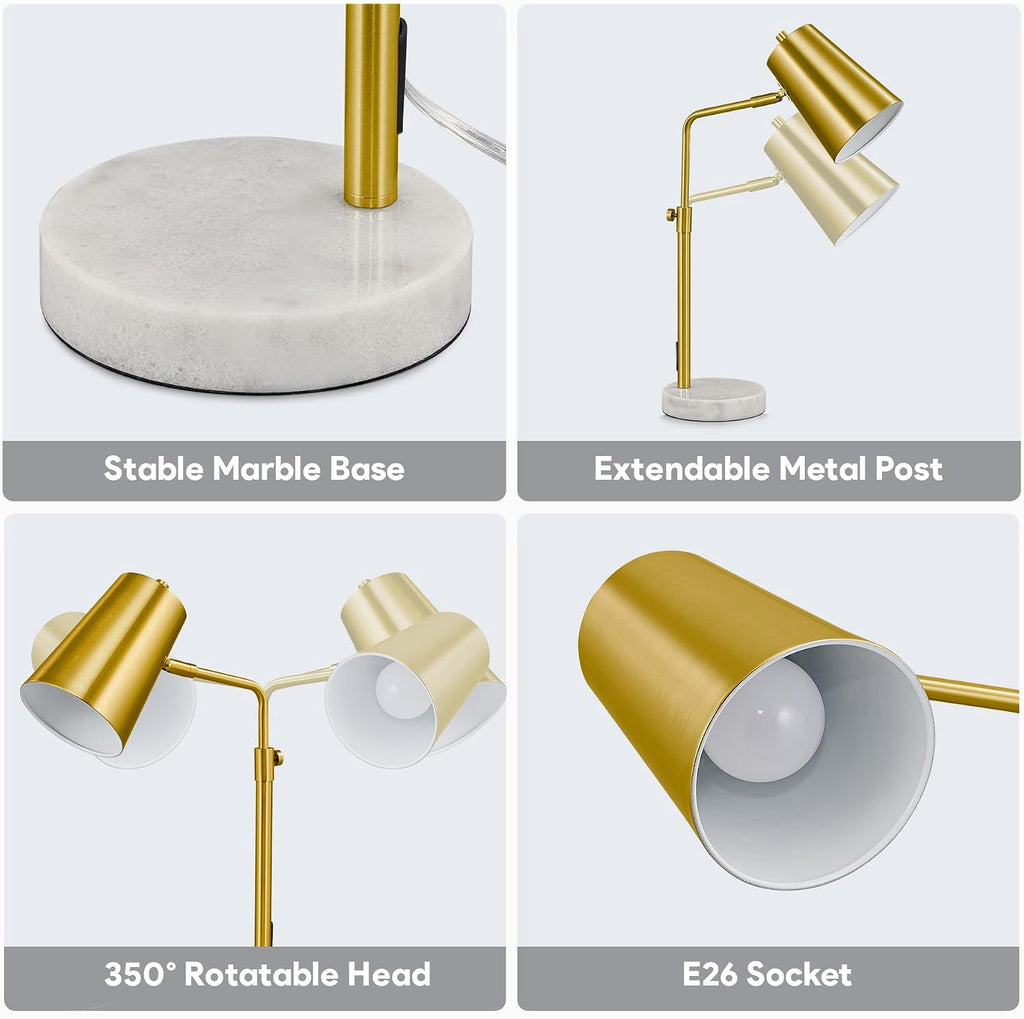 20" Gold Marble Base Adjustable Desk Lamp